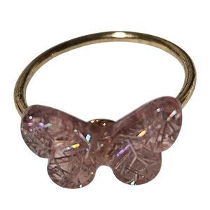 Elegant Pink Butterfly Crystal Gold Tone Ring Boho Nature Fashion Jewelry Women